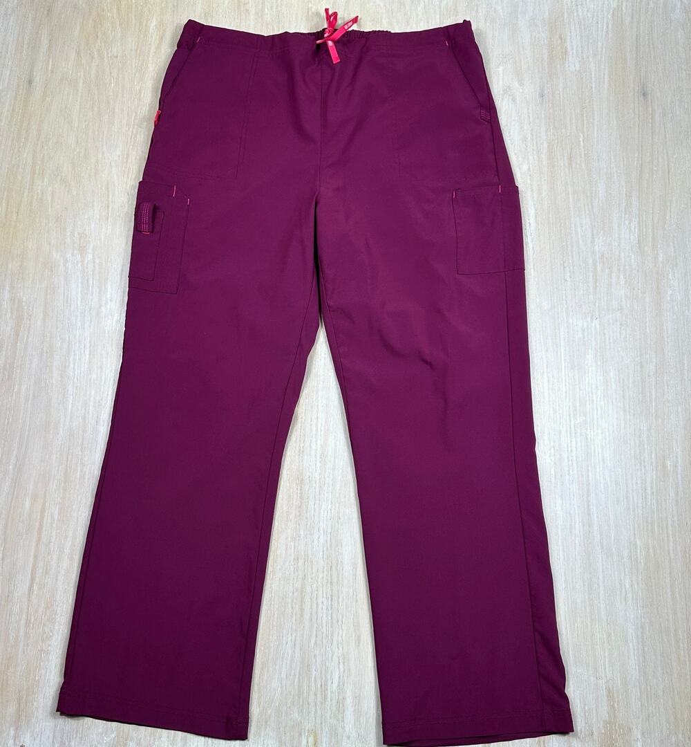 Carhartt Force Scrub Pants Burgundy Cargo Straight Leg Elastic Waist Work XL